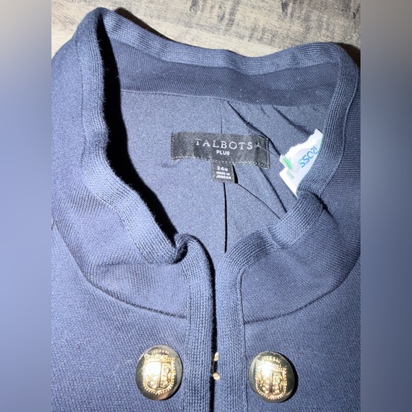 NWT Talbots Plus “Ashley” Navy Blue Twill Military Jacket with Gold Accents - Picture 6 of 14